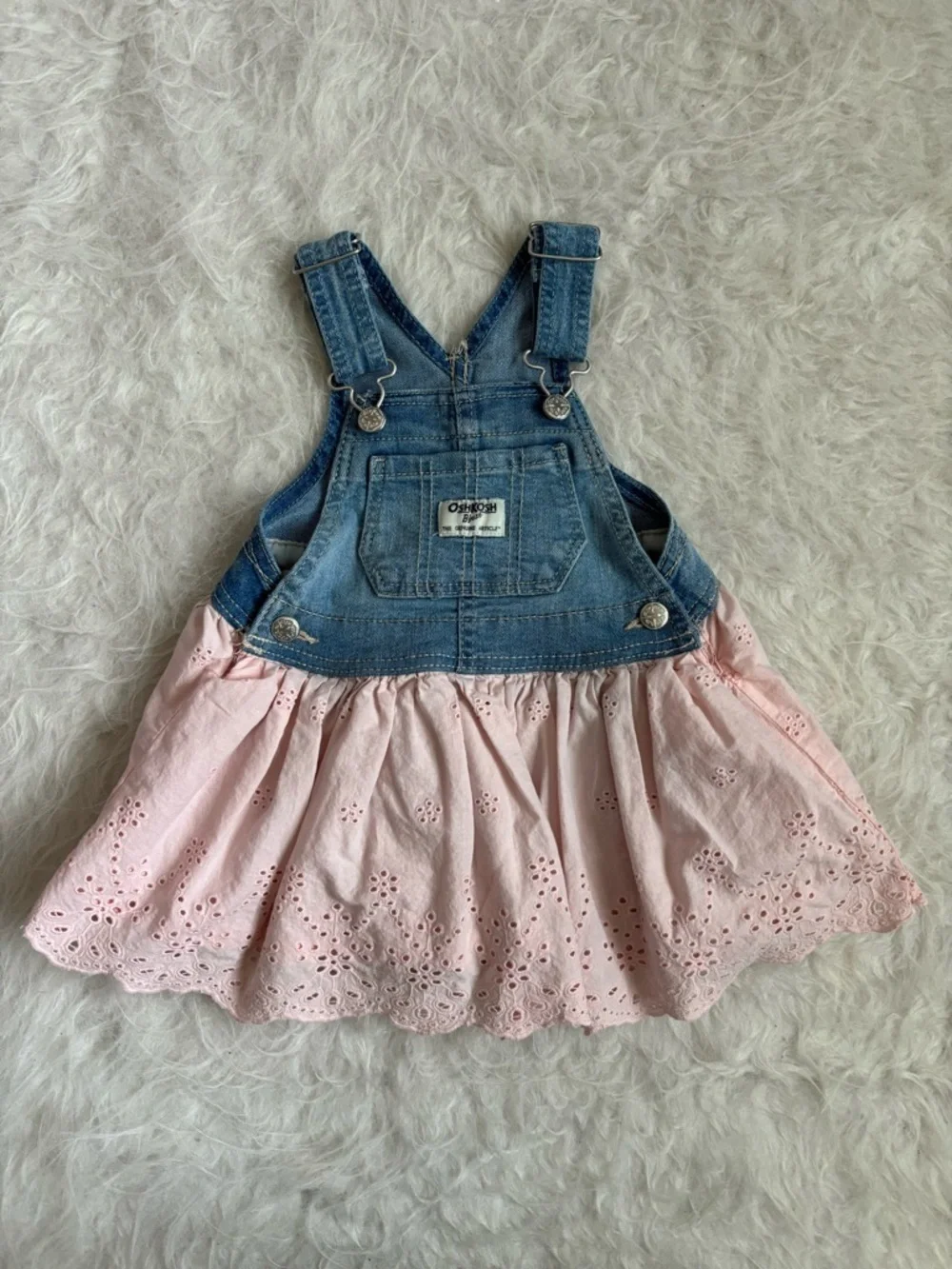 OshKosh B'gosh Baby Denim Overall Dress with Pink Eyelet Skirt